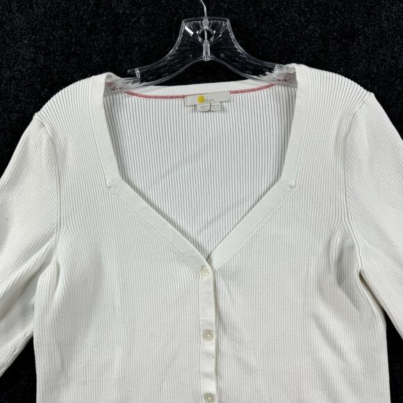 Boden Sweater Women’s 14 White Cardigan Ribbed Emboidered - Picture 2 of 7